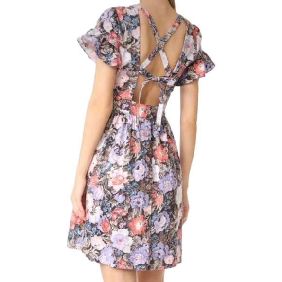 Rebecca Taylor Open Back Floral Ruffle Sleeve Penelope Dress - 6 - Picture 4 of 11